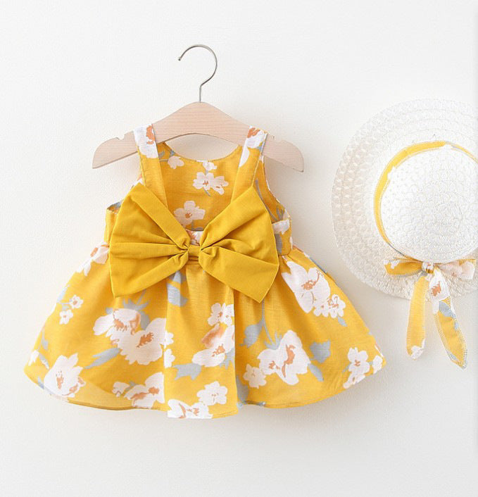 Baby Girl Summer Dress with Bow And Hat