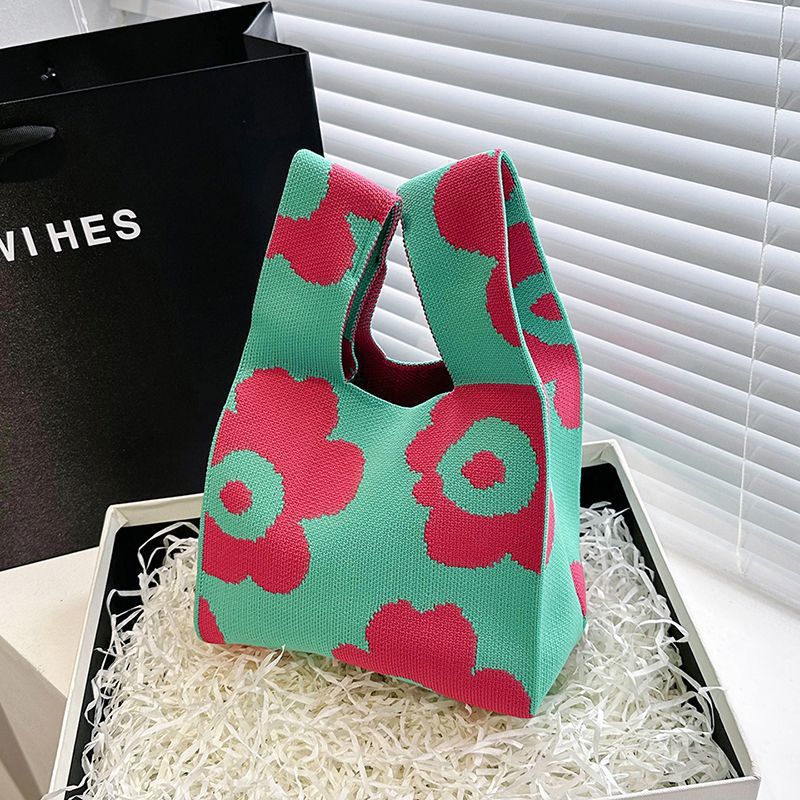 Knitted Tote Bag with Floral Design