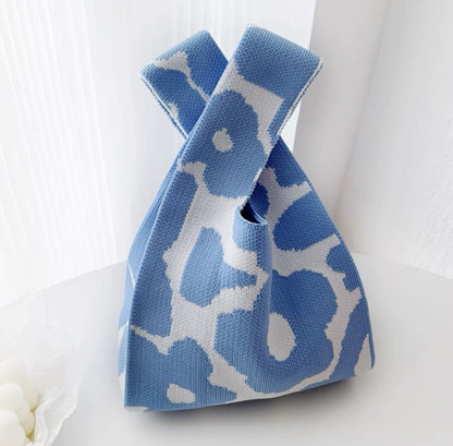 Knitted Tote Bag with Floral Design