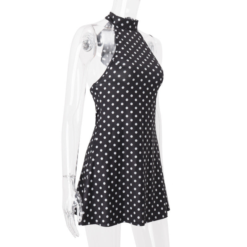 Elegant Polka Dot Halter Dress