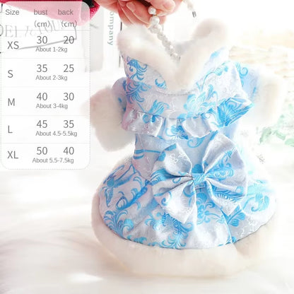 1PC Pet Dog Autumn Winter Thick and Warm Bow Button Princess Dress with Buckle for Small Medium Dogs CATS Puppy Chihuahua Dress
