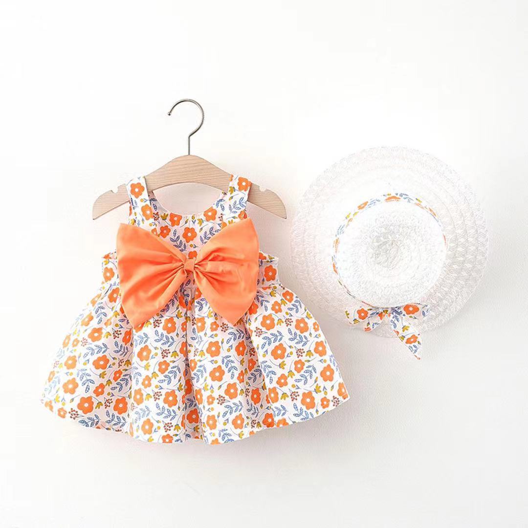 Baby Girl Summer Dress with Bow And Hat