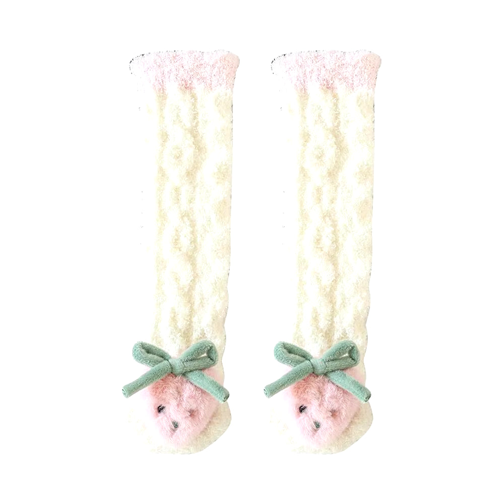 Winter Slipper Socks Fluffy Cartoon Warm Socks with Decors Elastic Home Socks for Living Room Bedroom Kids Room 0-5 Years Old