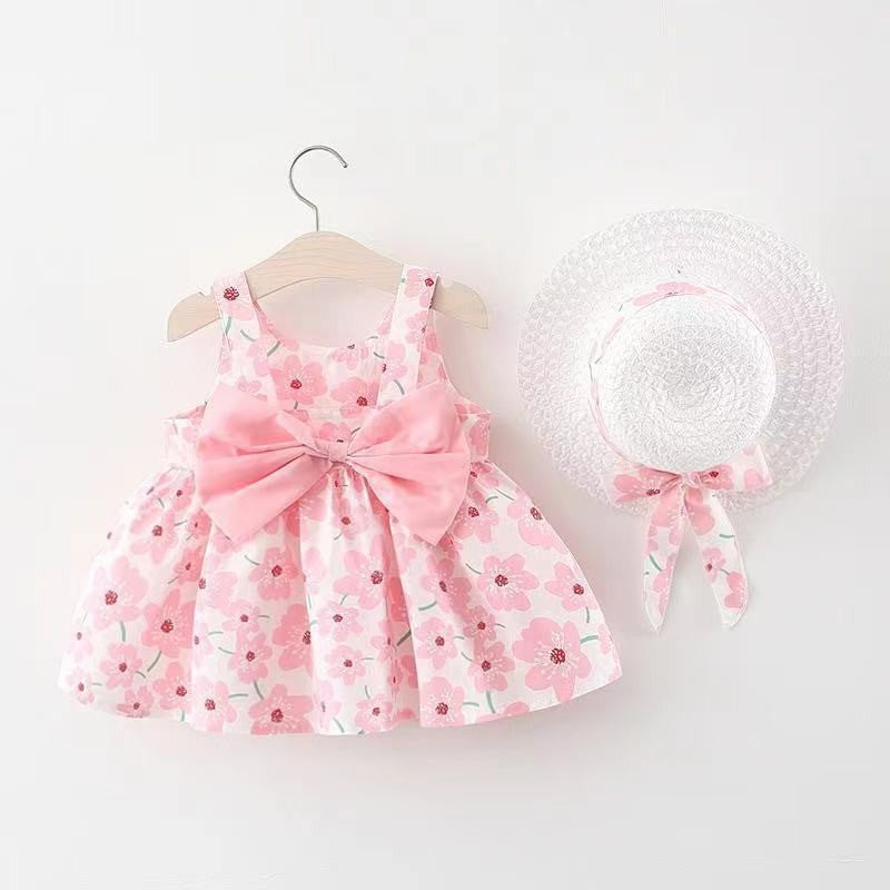 Baby Girl Summer Dress with Bow And Hat