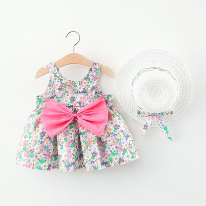 Baby Girl Summer Dress with Bow And Hat