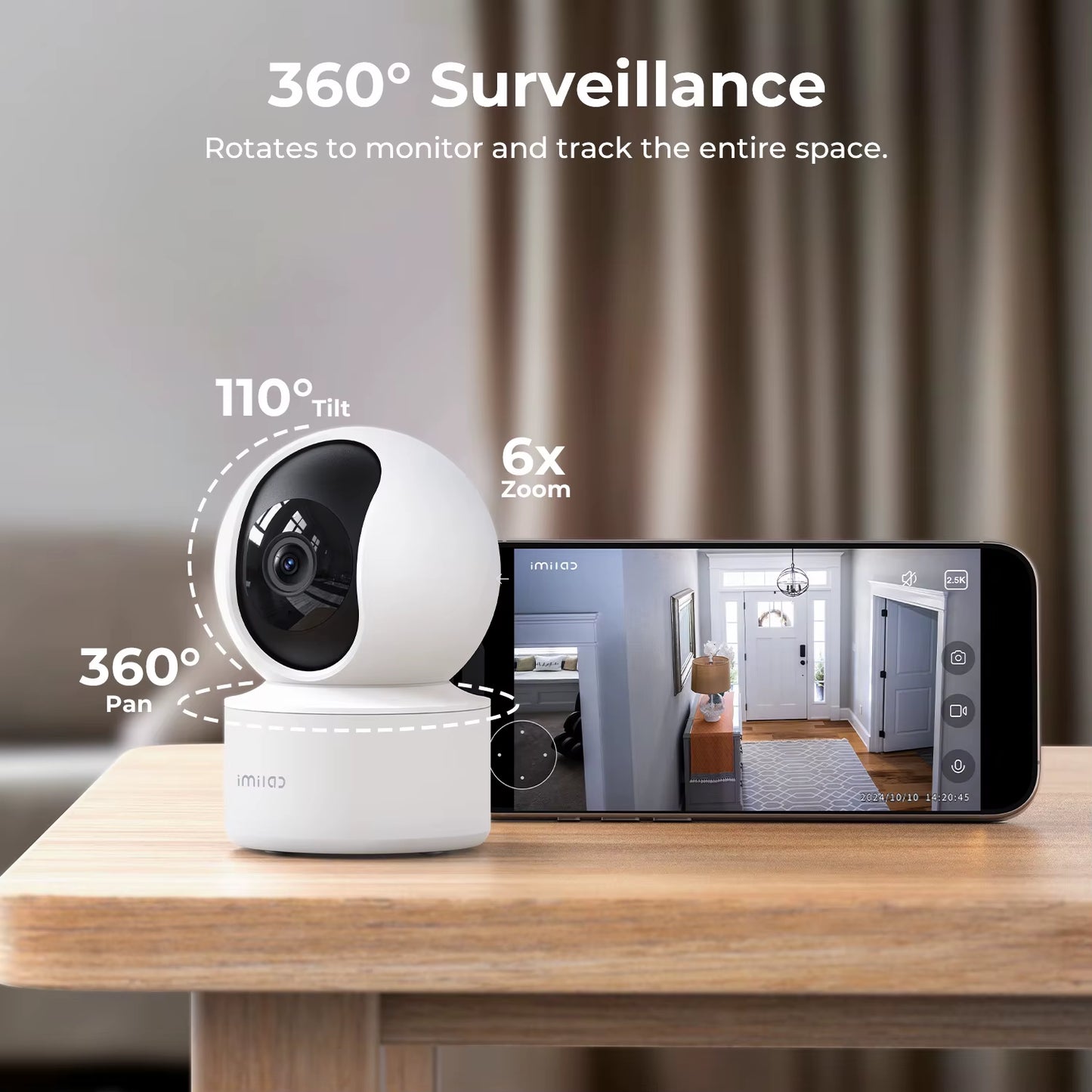 C21 2.5K IP Security Camera Mihome App 360° Night Vision Baby Monitor with App, 2-Way Audio, AI Detection