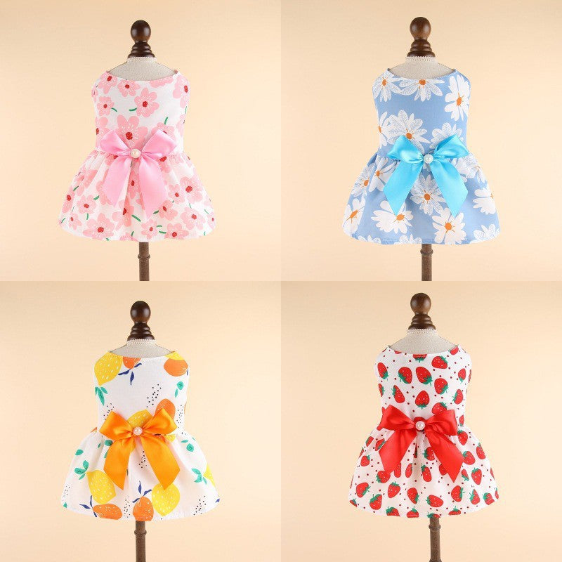 Pet  Print Dress With Bow