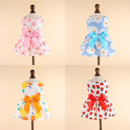 Pet  Print Dress With Bow