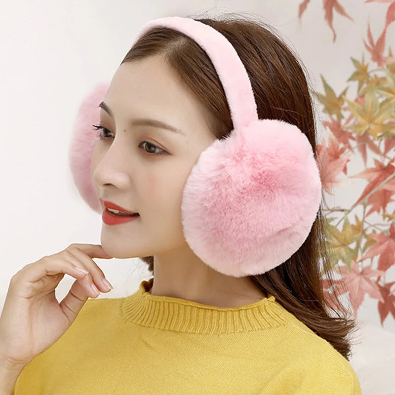 Winter Warm Ear Muffs Girl Fluffy Fold Burger Shape Children Headphone Earmuffs Soft Cashmere Solid Cute Warmer Fake Fur Earlap