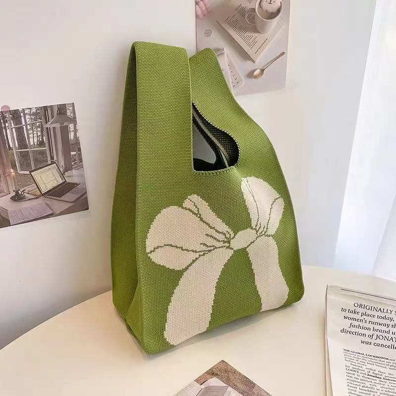 Knitted Tote Bag with Floral Design