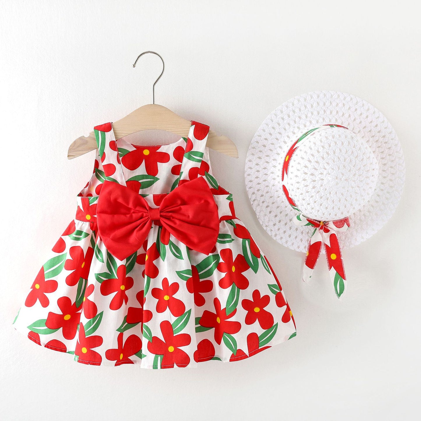 Baby Girl Summer Dress with Bow And Hat