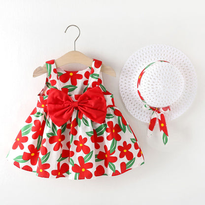 Baby Girl Summer Dress with Bow And Hat