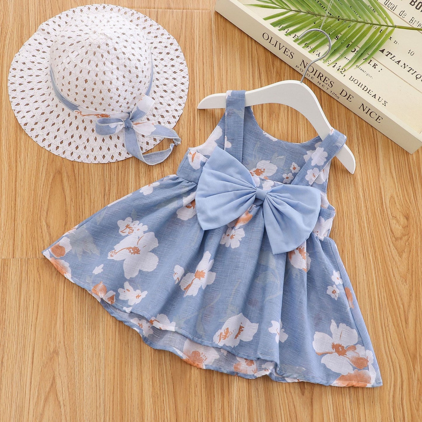 Baby Girl Summer Dress with Bow And Hat