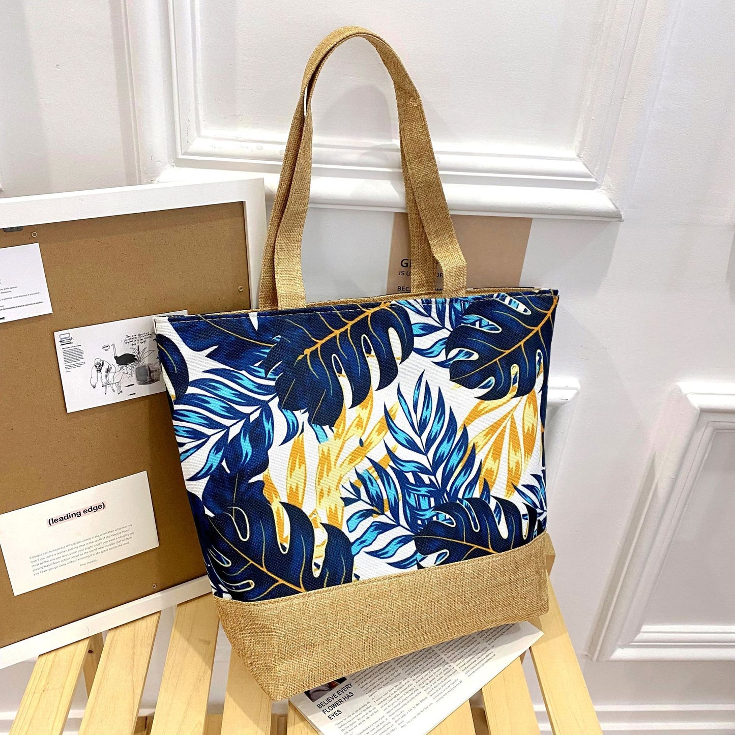Artisan Design Cotton Linen Zip Tote Bag