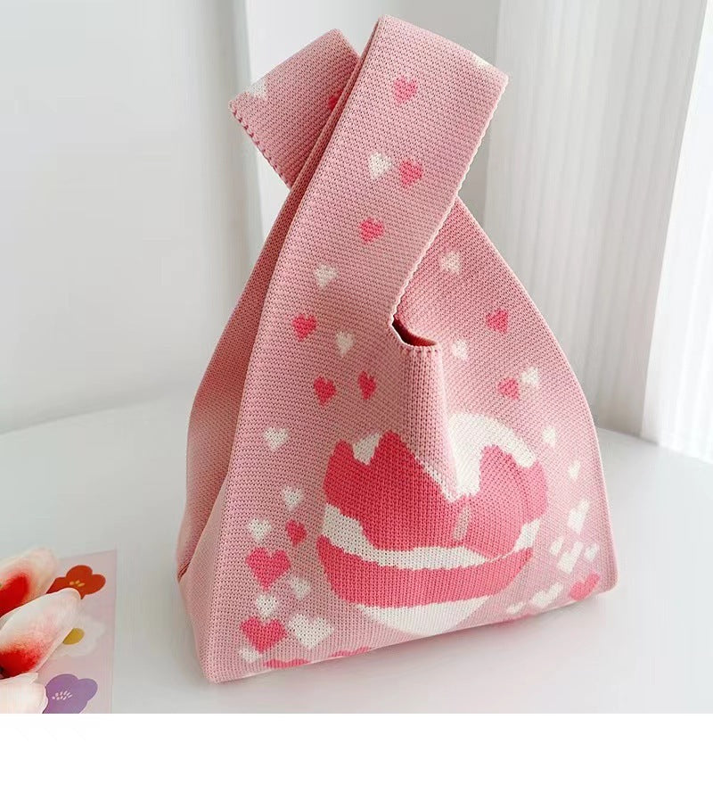 Knitted Tote Bag with Floral Design