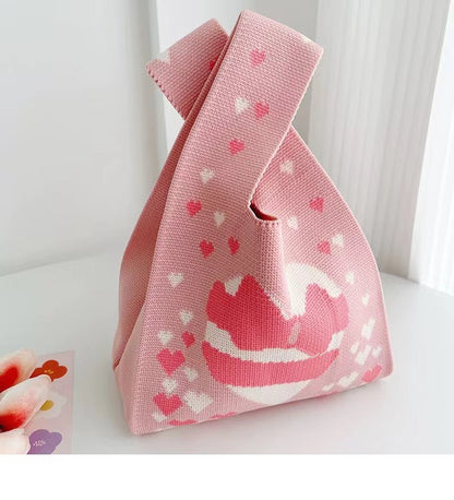 Knitted Tote Bag with Floral Design
