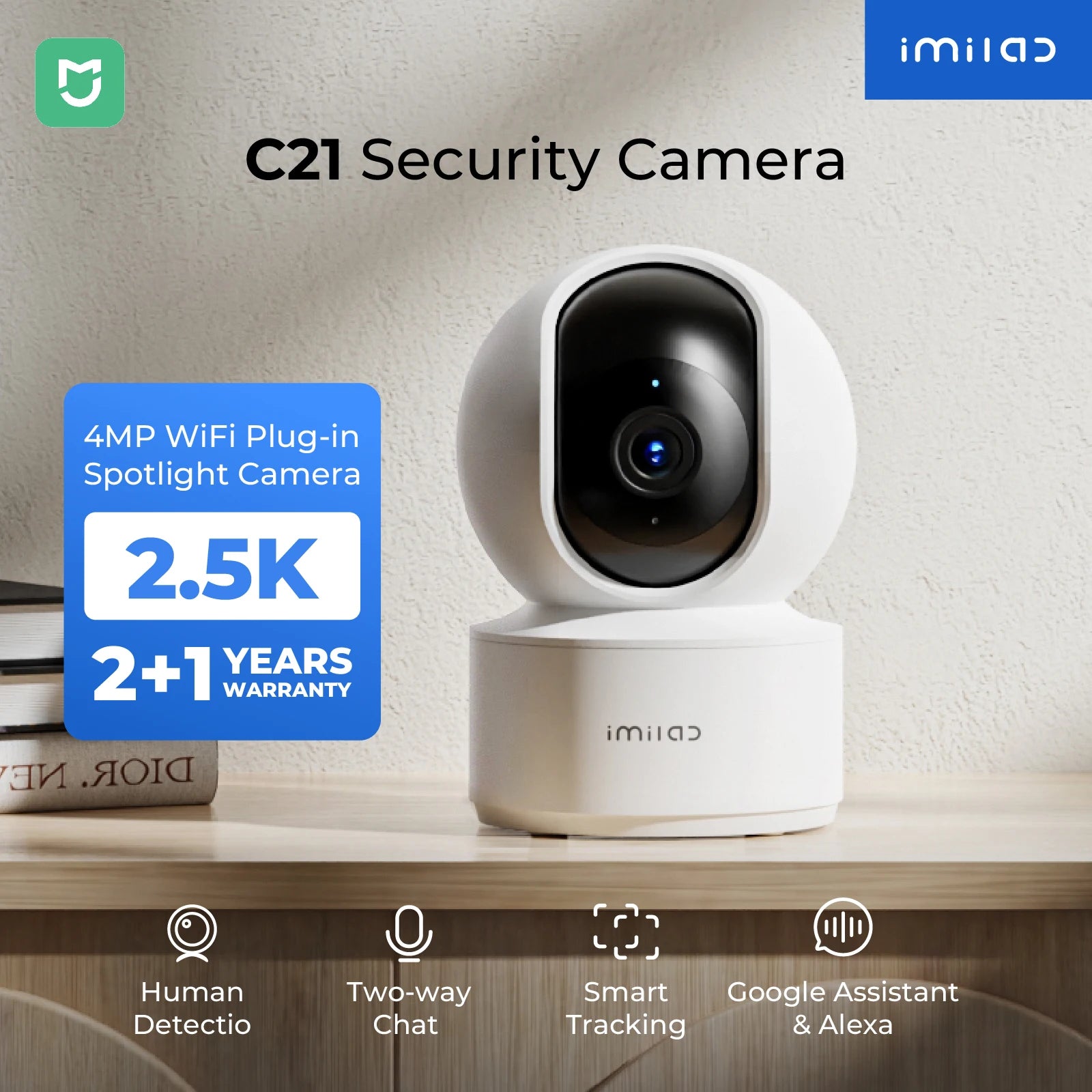 C21 2.5K IP Security Camera Mihome App 360° Night Vision Baby Monitor with App, 2-Way Audio, AI Detection