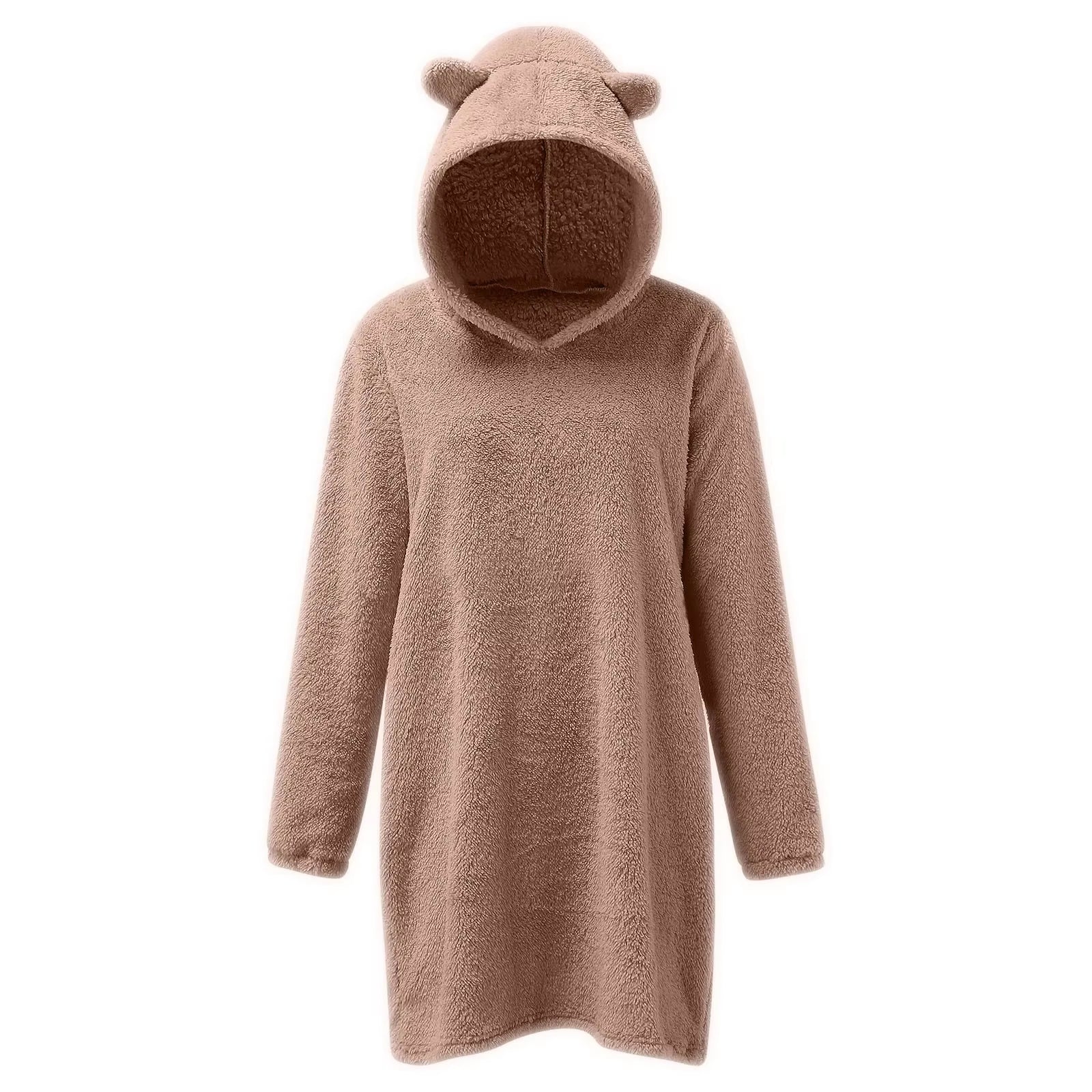 Autumn Winter Hoodies Women Long Sleeve Bear Ear Hood Sweatshirts Plush Warm Sweatshirt Dress for Female Clothing Sudadera Mujer