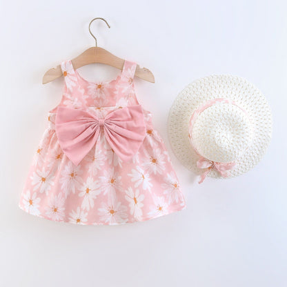 Baby Girl Summer Dress with Bow And Hat