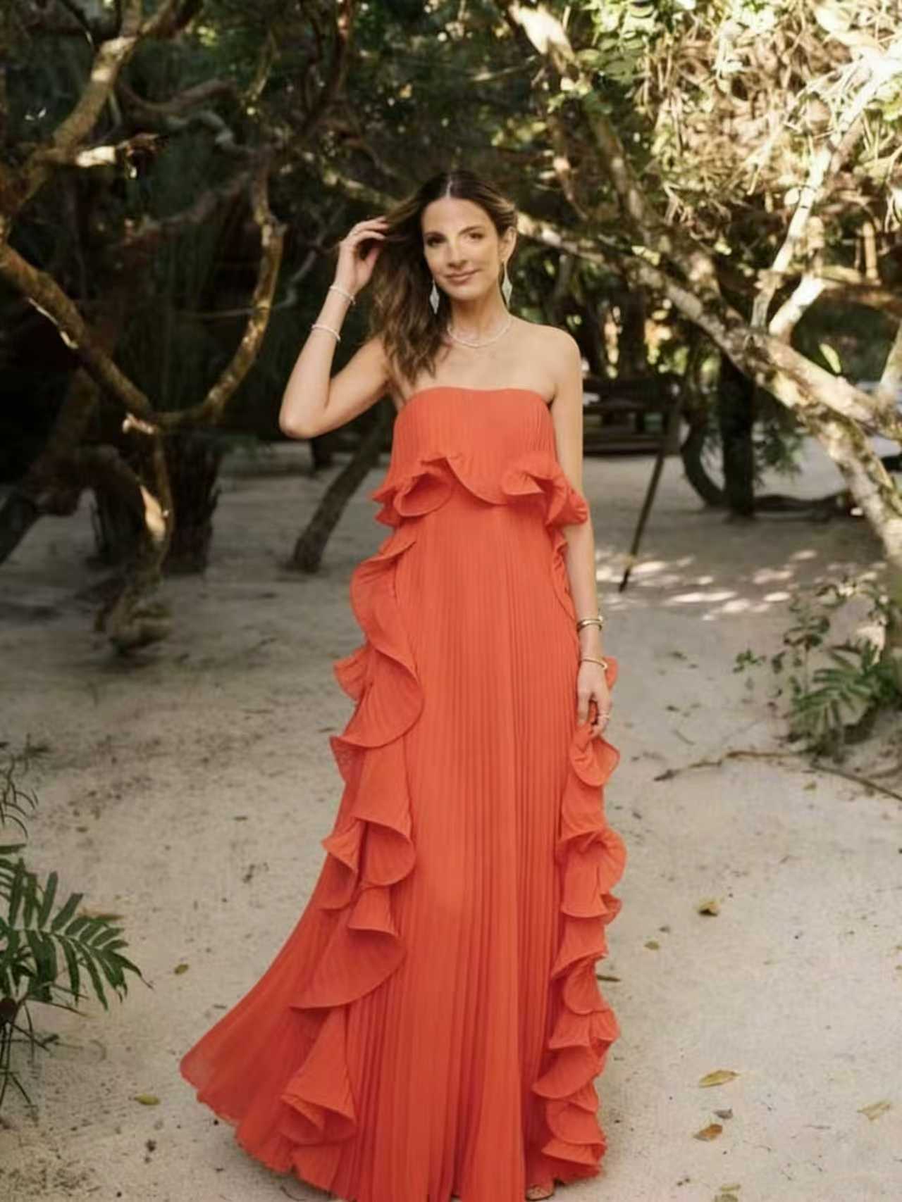 Strapless Pleated Chiffon Dress
