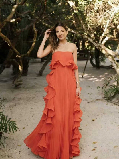 Strapless Pleated Chiffon Dress