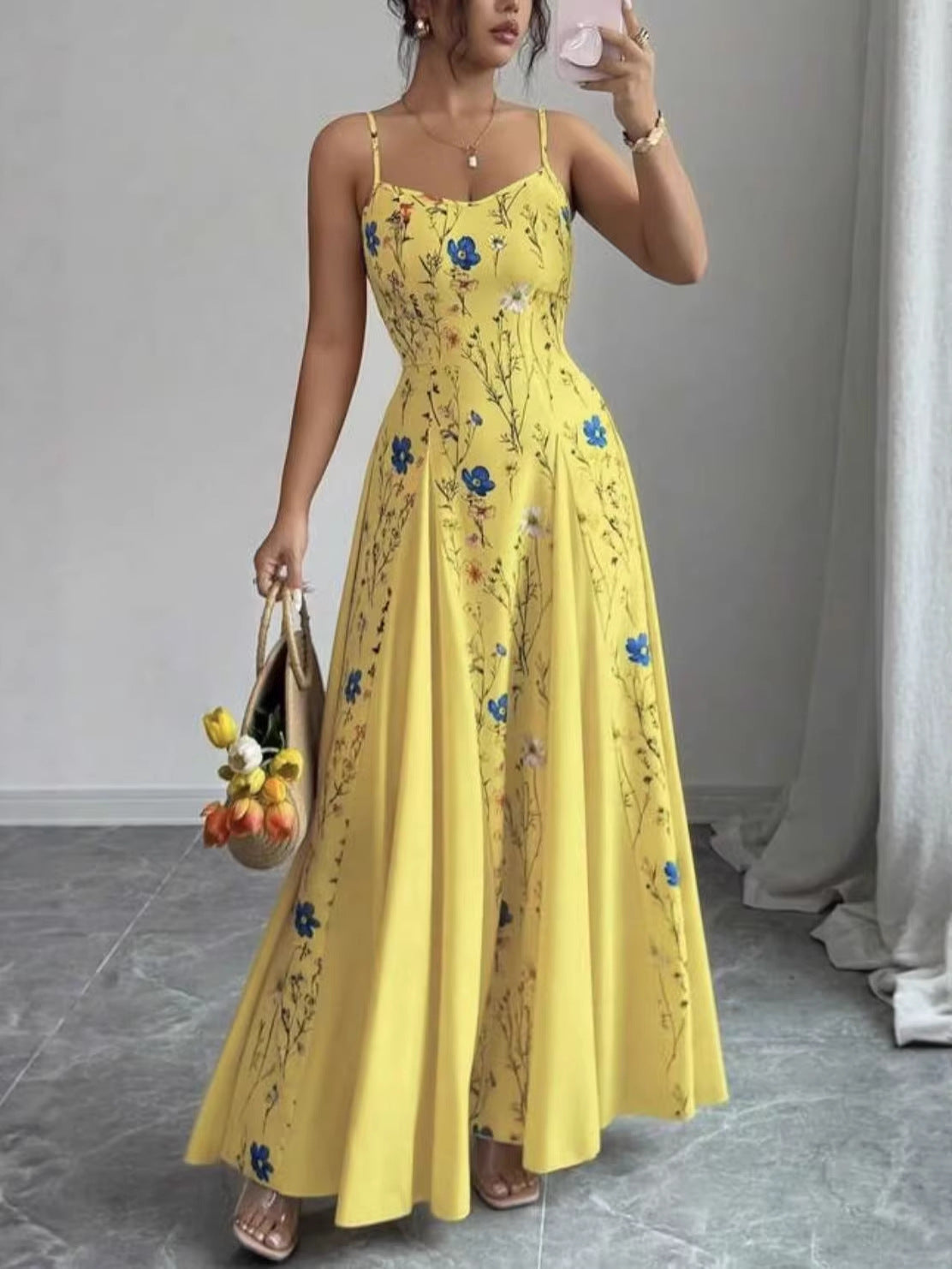Floral Print Sling Dress with Adjustable Strap
