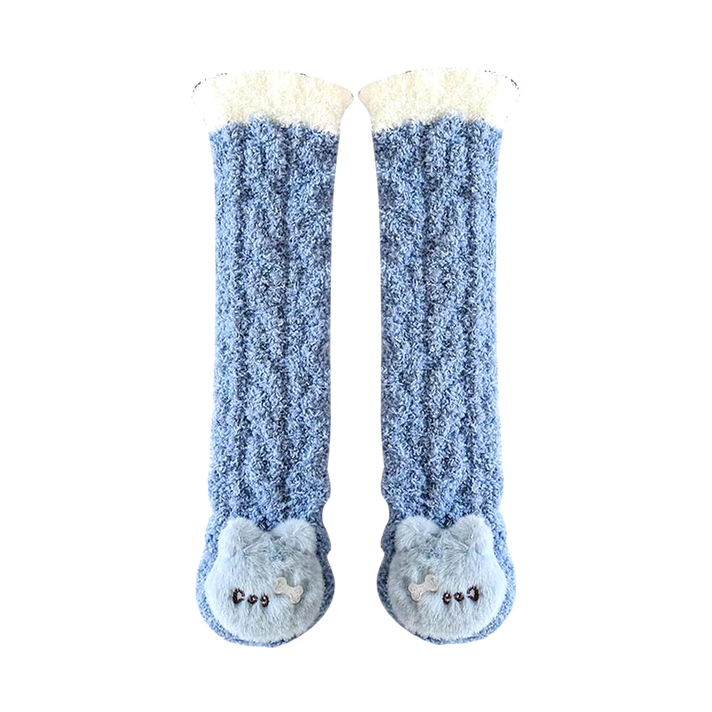 Winter Slipper Socks Fluffy Cartoon Warm Socks with Decors Elastic Home Socks for Living Room Bedroom Kids Room 0-5 Years Old