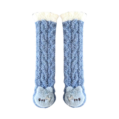 Winter Slipper Socks Fluffy Cartoon Warm Socks with Decors Elastic Home Socks for Living Room Bedroom Kids Room 0-5 Years Old