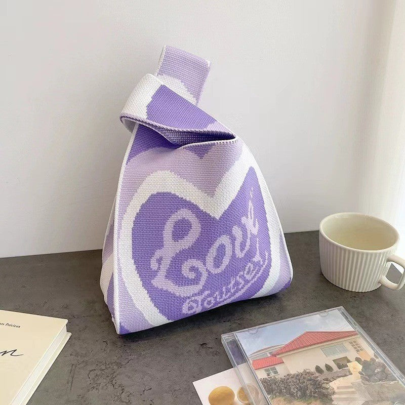 Knitted Tote Bag with Floral Design