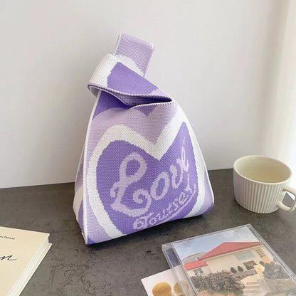Knitted Tote Bag with Floral Design