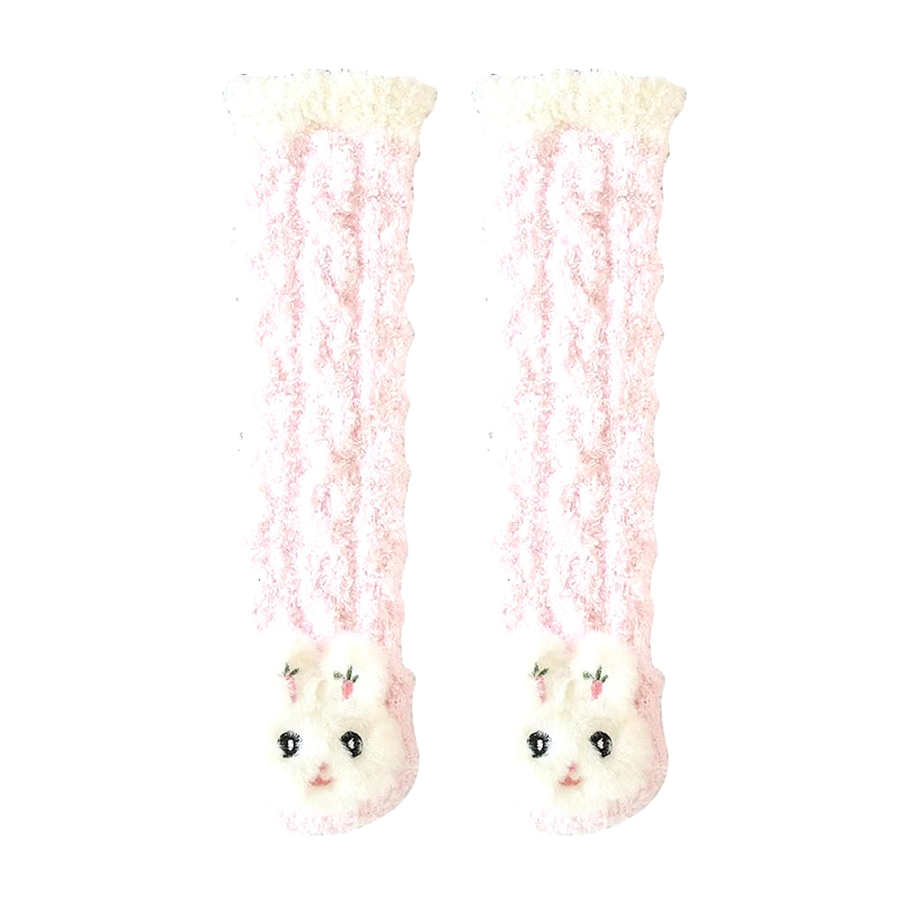 Winter Slipper Socks Fluffy Cartoon Warm Socks with Decors Elastic Home Socks for Living Room Bedroom Kids Room 0-5 Years Old