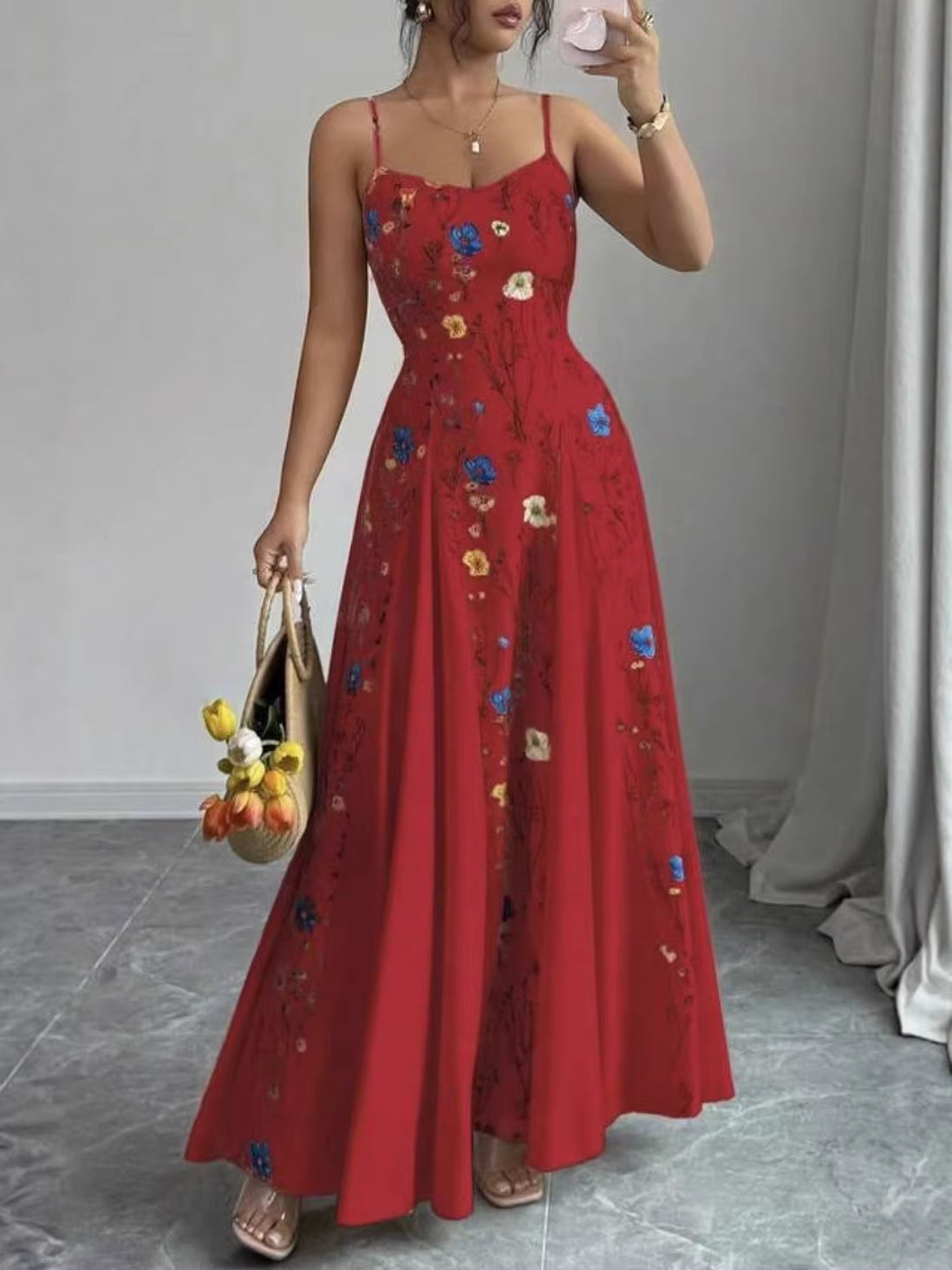 Floral Print Sling Dress with Adjustable Strap