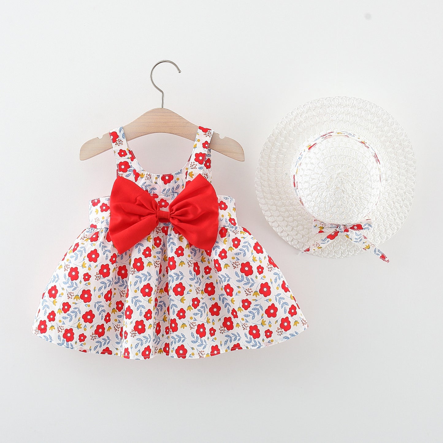 Baby Girl Summer Dress with Bow And Hat