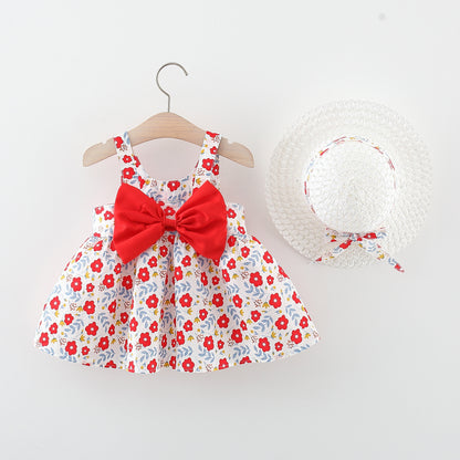 Baby Girl Summer Dress with Bow And Hat