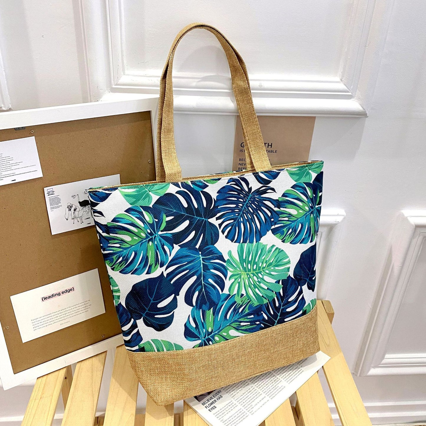 Artisan Design Cotton Linen Zip Tote Bag