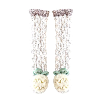 Winter Slipper Socks Fluffy Cartoon Warm Socks with Decors Elastic Home Socks for Living Room Bedroom Kids Room 0-5 Years Old