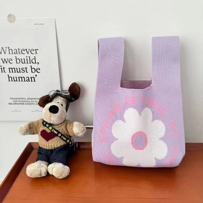 Knitted Tote Bag with Floral Design