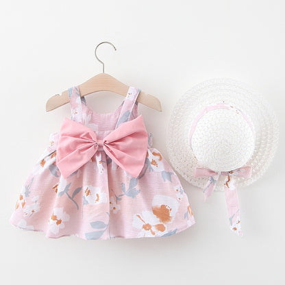 Baby Girl Summer Dress with Bow And Hat