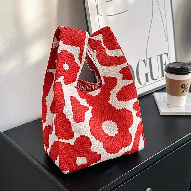 Knitted Tote Bag with Floral Design