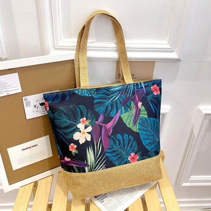 Artisan Design Cotton Linen Zip Tote Bag