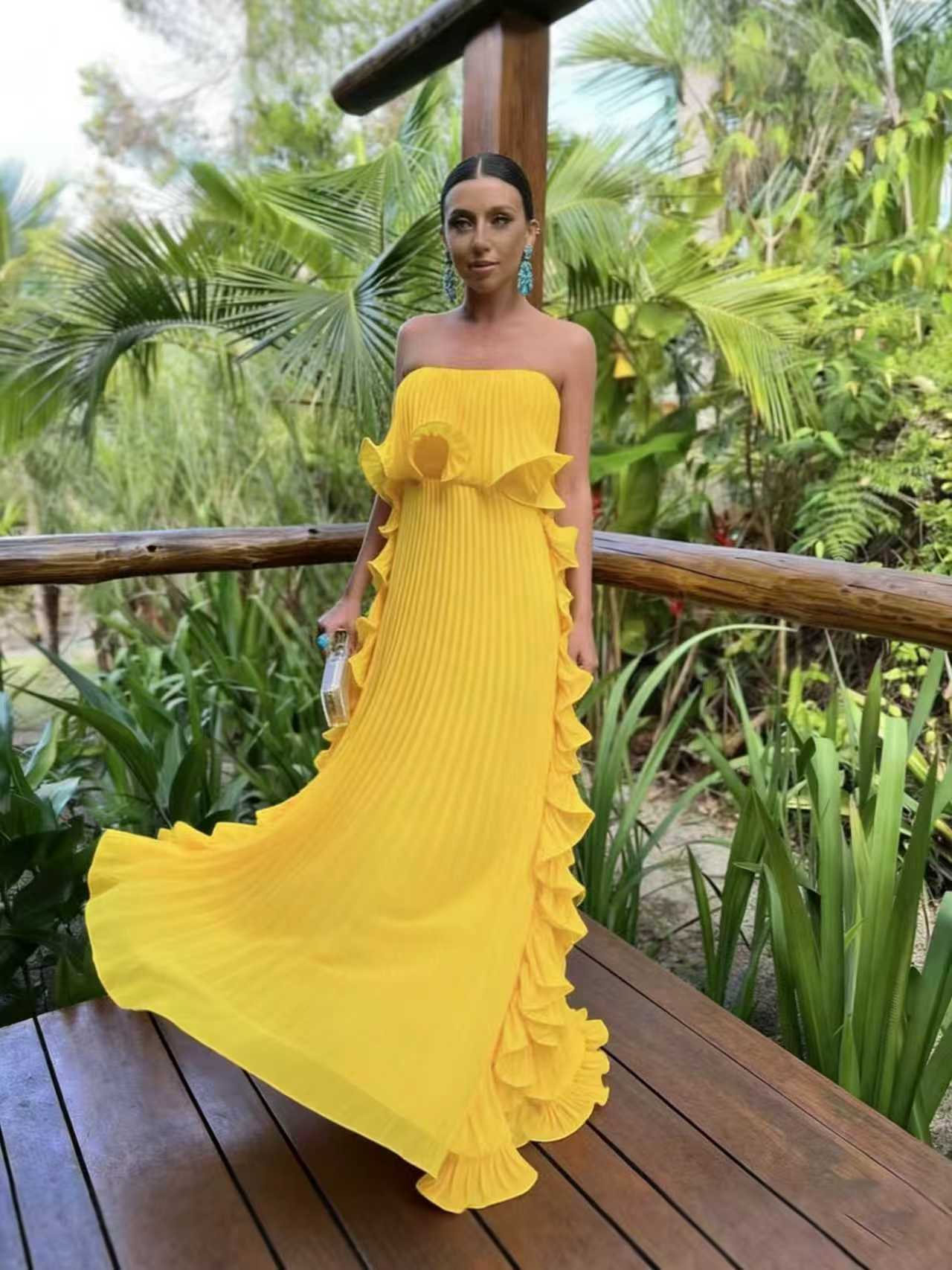 Strapless Pleated Chiffon Dress