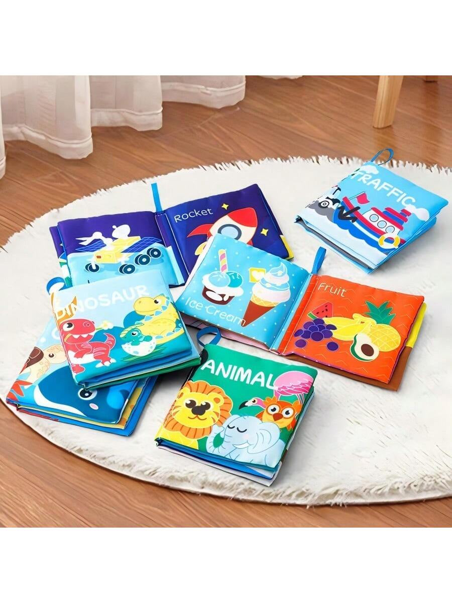 6Pcs Rustling Sound Cloth Books for Babies and Toddlers, Tear-Resistant and Colorful, Featuring Dinosaur, Animals, Transportation, Space, Ocean and Food Cognitionschool, Student,Stationery,School Supplies