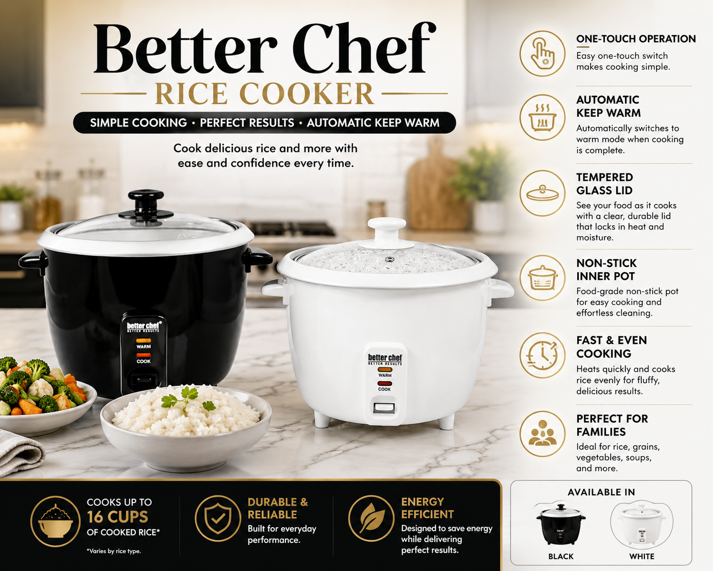 Better Chef Elite Rice Cooker! with Measuring Cup and Paddle