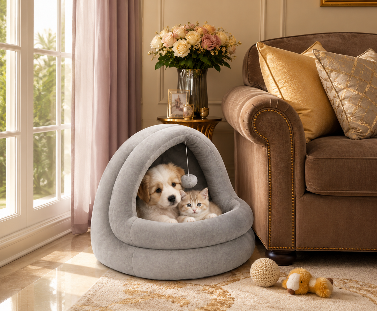 Cozy Cat & Small Pet Cave Bed – Soft Indoor Sleeping Nest.
