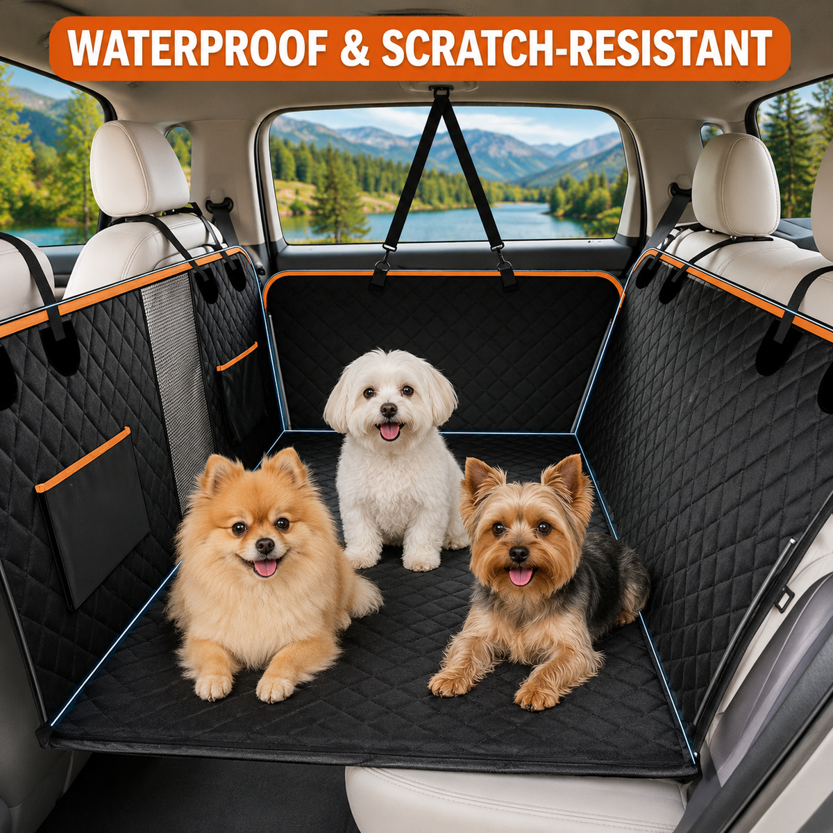 Dog  Car Seat Extender &  Hammock – Hard Bottom Travel Protector .