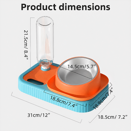 3-in-1 Elevated Pet Bowl | Slow Feeder, Steel Bowl & Auto Water Dispenser