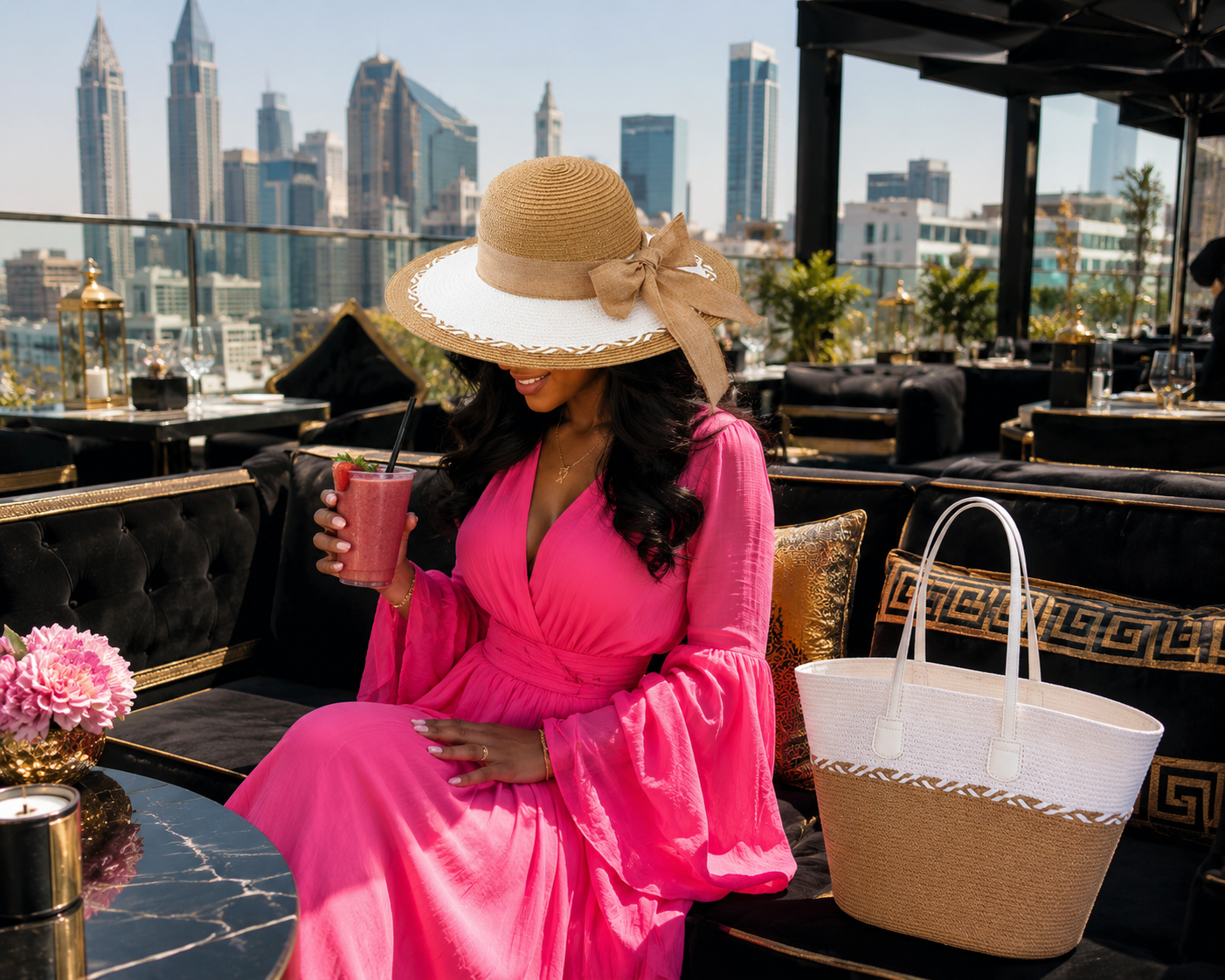 Bow Design Sun Hat and Bag Set