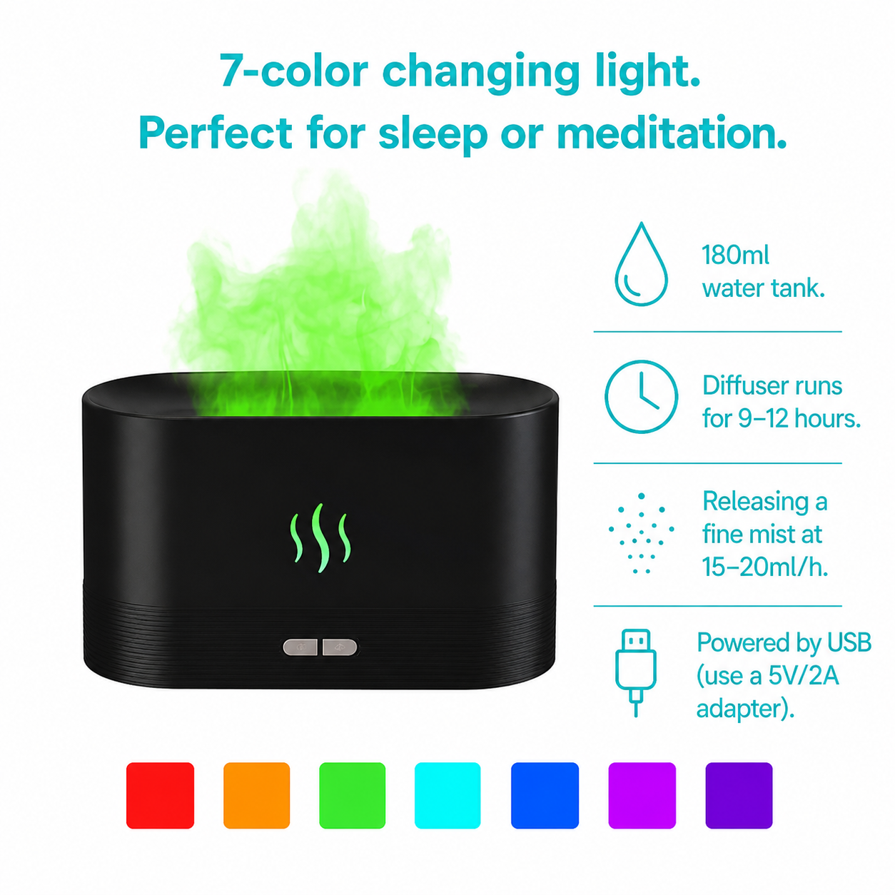 Ultrasonic Flame Mist Humidifier & Essential Oil Diffuser