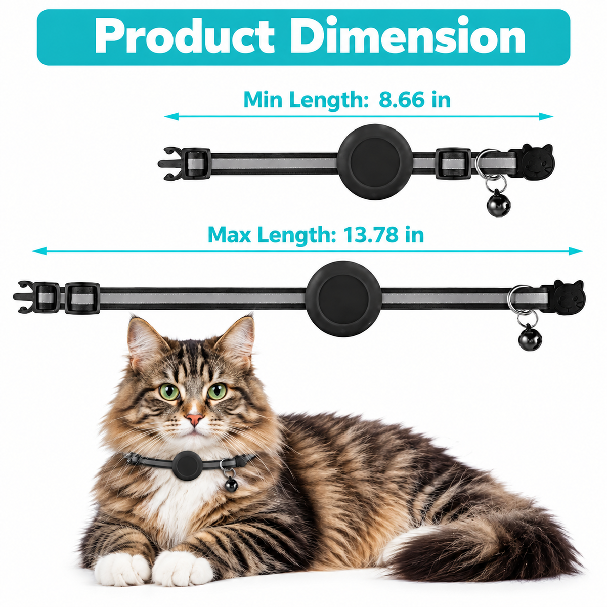 Safe Paws Reflective Cat Collar with AirTag Holder & Bell