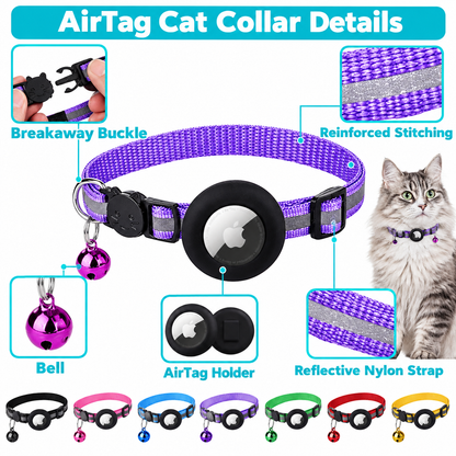 Safe Paws Reflective Cat Collar with AirTag Holder & Bell